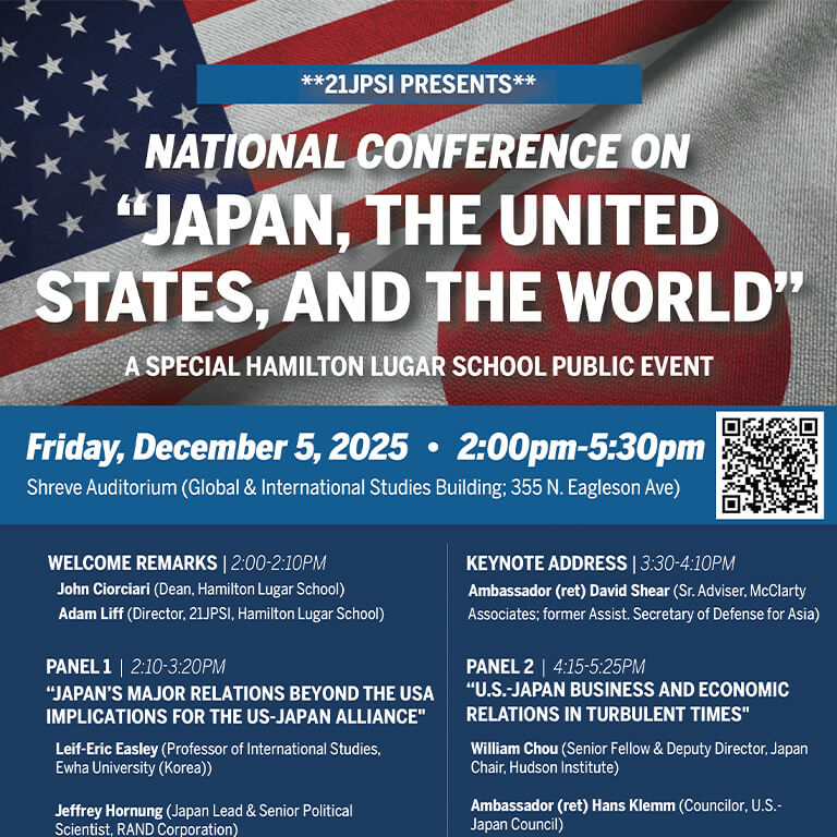 21JPSI hosted an in-person national conference focused on the U.S.-Japan alliance, Japan's major power partnerships, and U.S.-Japan economic and trade issues.