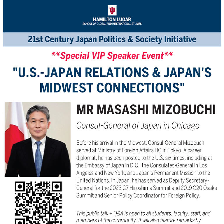 A special public lecture and discussion on U.S.-Japan relations and Japan's Midwest connections with Consul-General of Japan, Mr. Masashi Mizobuchi.